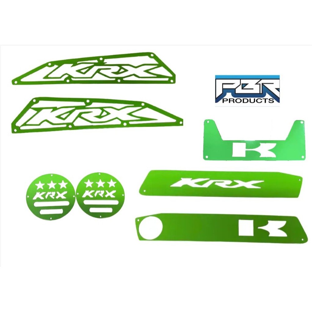 PBR Kawasaki KRX kit: Dash kit, Frog Skin, cubby, and Drains - Kawi Green
